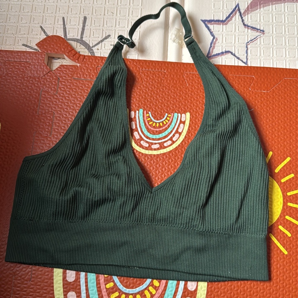 Green Ribbed Halter Bralette